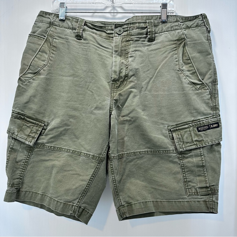 Superdry Cargo Shorts Mens 38 Green Combat‎ Utility Pockets Cotton Heavyweight